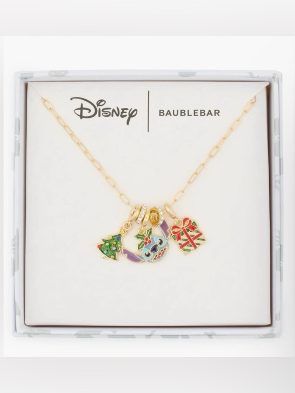 Disney BaubleBar Holiday Stitch Necklace with Tree and Present Charms